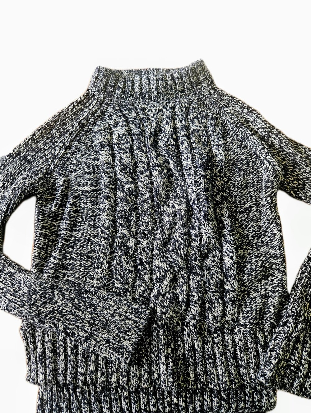 Black & White Marled Cable Mock neck Sweater